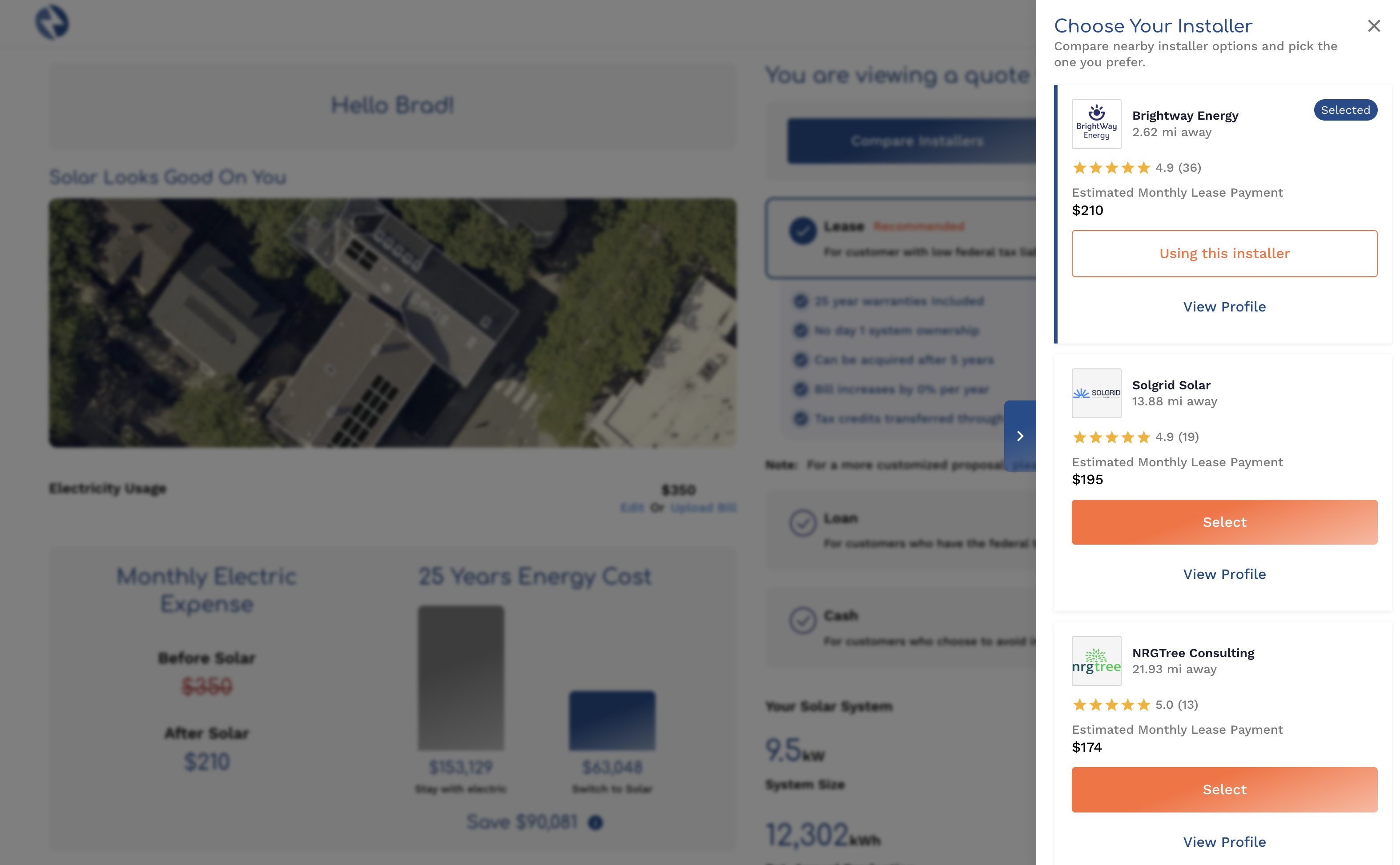Terawatt showing the ability to compare proposals across installers